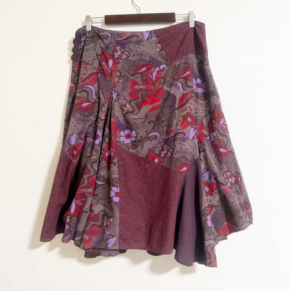 Joe Browns Mixed Floral Patchwork Pleated Asymmetric Hem Skirt - Picture 2 of 9